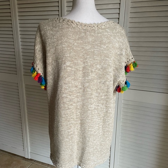 Soft Surroundings Fiesta Beige Pullover Sweater Tassel Trim Size Small S - Picture 4 of 8